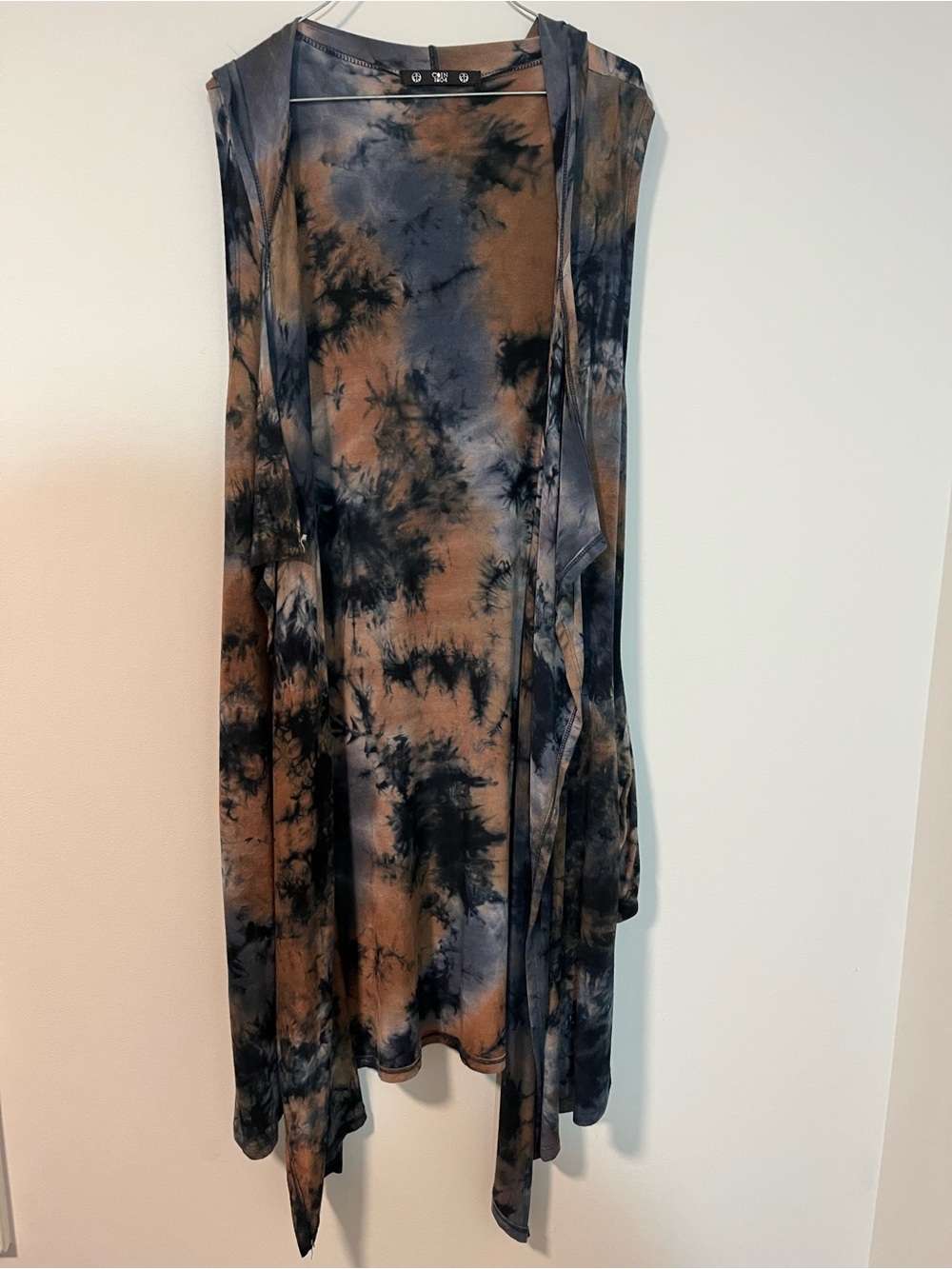 Coin 1804 Tie--Dye Hooded Sleeveless Open Front Cardigan